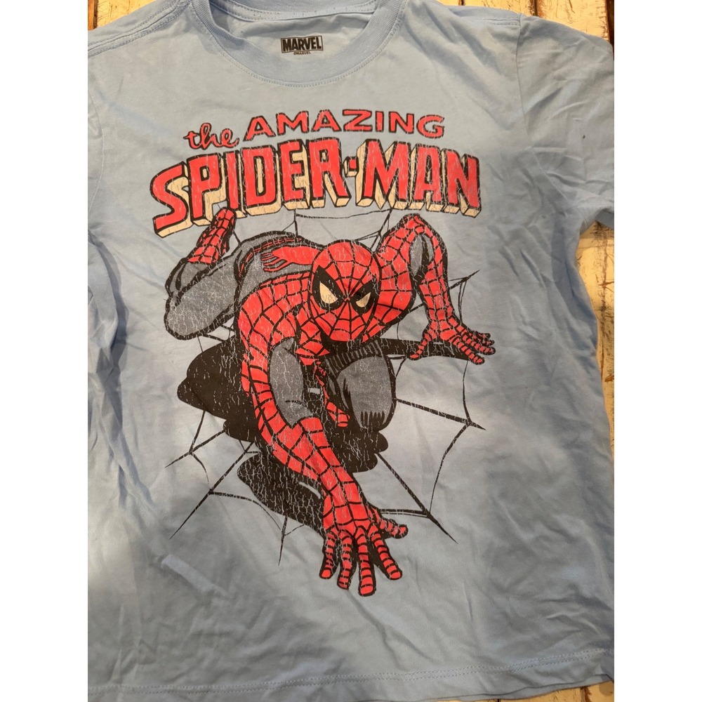 Marvel The Amazing Spider-Man Graphic Tee Light Blue Kids Size Medium M T-Shirt